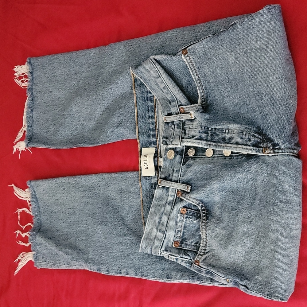 Agolde Distressed/High-Rise Button-Fly Jeans - Picture 9 of 14